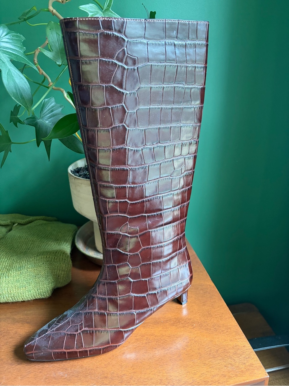 Madewell the Dimes Women's Brown Croc-Embossed Knee Boot - Picture 5 of 5